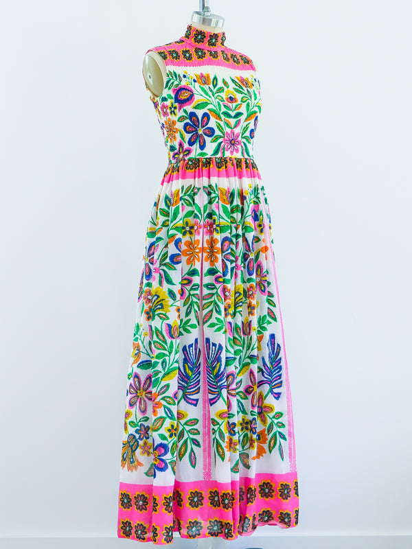 1960s Neon Floral Print Sleeveless Dress Dress arcadeshops.com