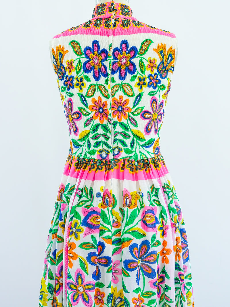 1960s Neon Floral Print Sleeveless Dress Dress arcadeshops.com