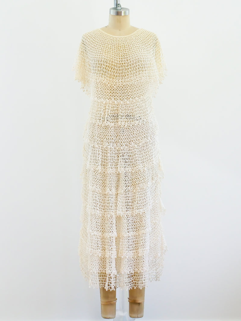 Hand Crocheted Ivory Tiered Dress Dress arcadeshops.com