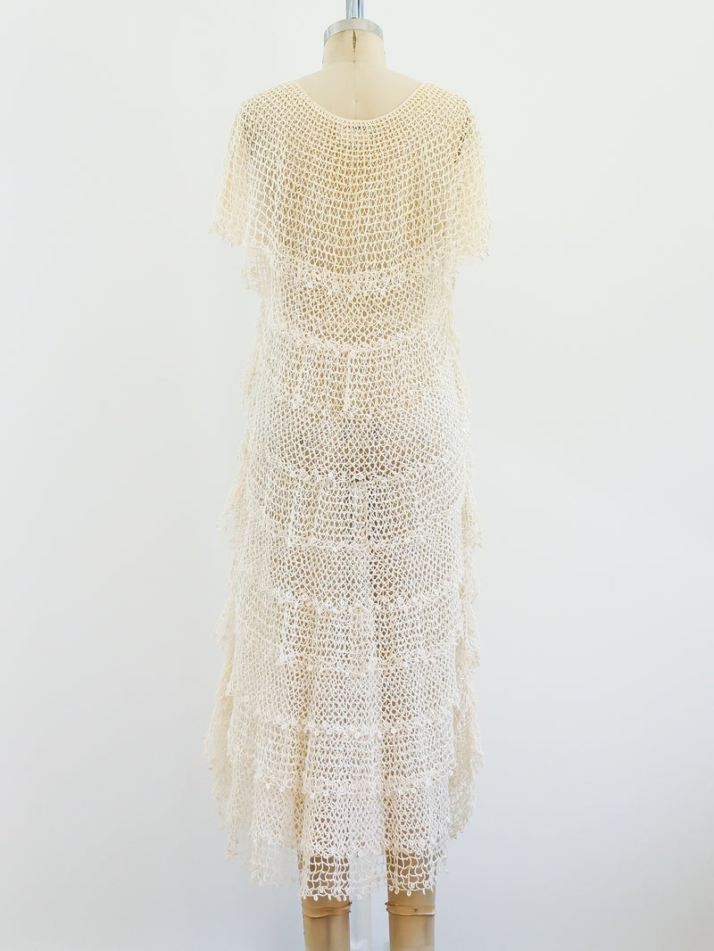Hand Crocheted Ivory Tiered Dress Dress arcadeshops.com