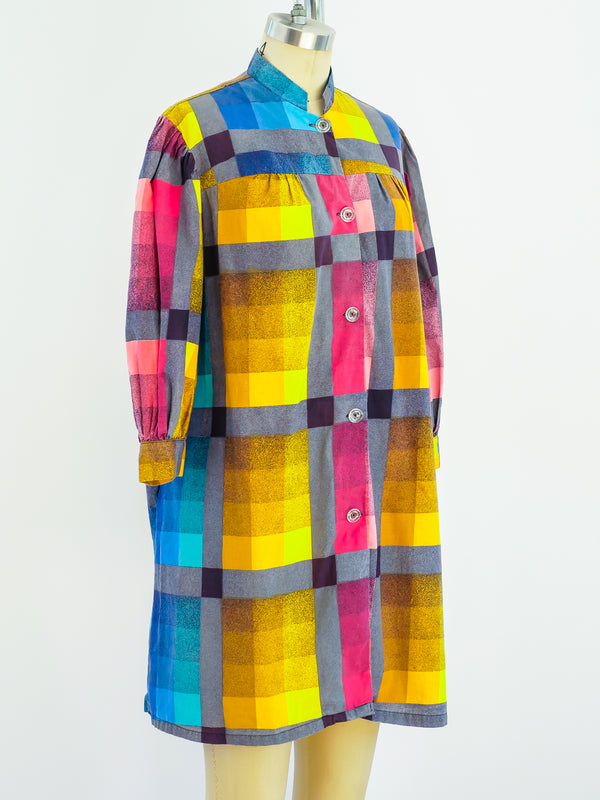 1960s Checked Housecoat with Puff Sleeves Jacket arcadeshops.com