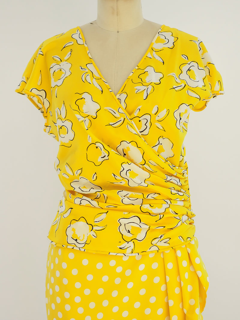 Ungaro Yellow Floral And Polka Dot Ensemble Suit arcadeshops.com