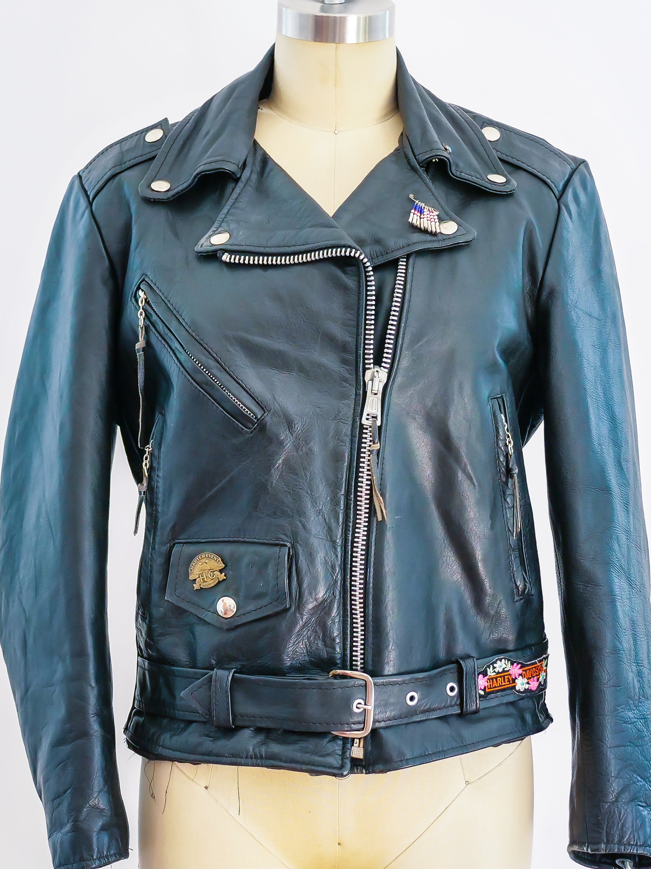 Classic Leather Motorcycle Jacket with Patches