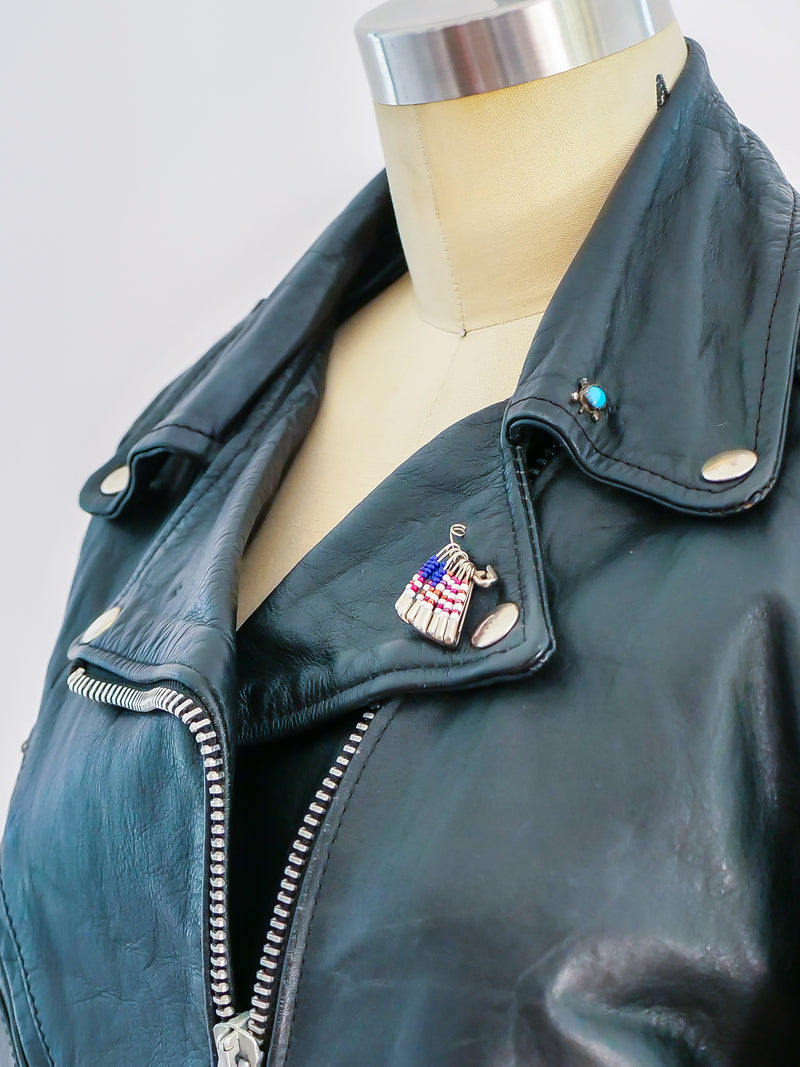 Classic Leather Motorcycle Jacket with Patches Jacket arcadeshops.com