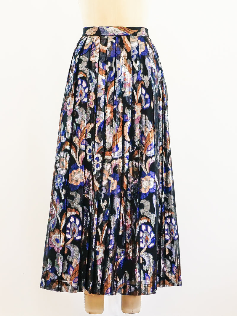 Floral Lurex Pleated Skirt Skirt arcadeshops.com