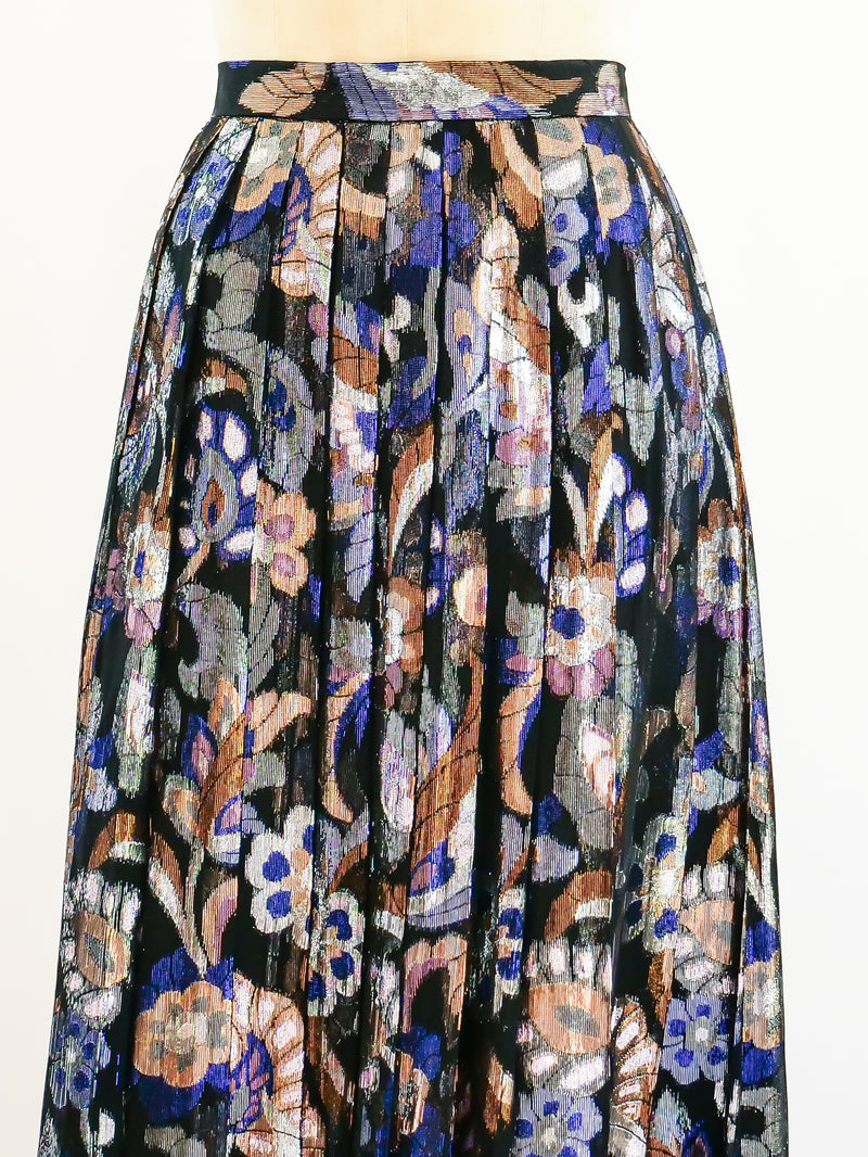Floral Lurex Pleated Skirt Skirt arcadeshops.com