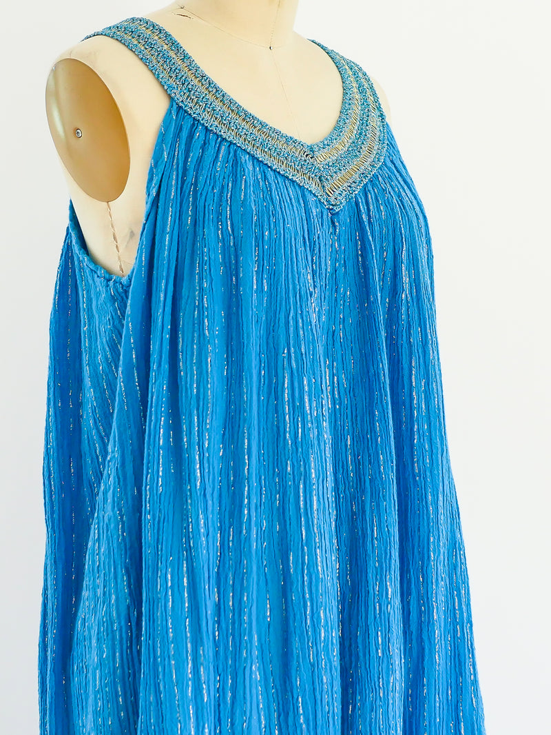 Turquoise Cotton Gauze Pleated Dress Dress arcadeshops.com