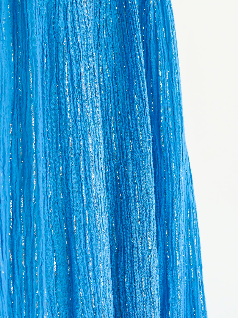 Turquoise Cotton Gauze Pleated Dress Dress arcadeshops.com