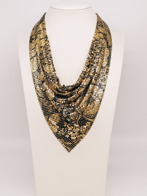 Whiting and Davis Floral Print Metal Mesh Bib Accessory arcadeshops.com