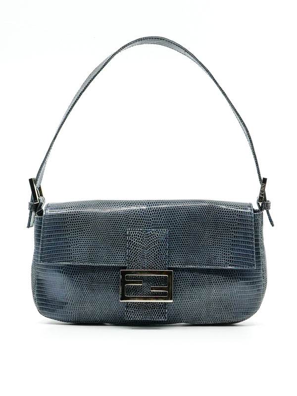 Fendi Silver Lizard Skin Baguette Accessory arcadeshops.com