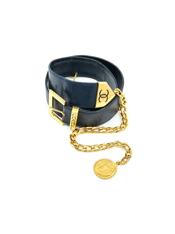 Chanel Leather Waist Belt with Medallion Charm Accessory arcadeshops.com