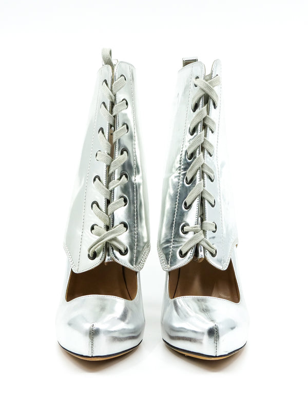 Jean Paul Gaultier Metallic Silver Lace Up Pumps Accessory arcadeshops.com