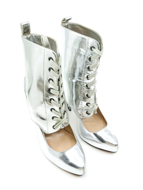 Jean Paul Gaultier Metallic Silver Lace Up Pumps Accessory arcadeshops.com