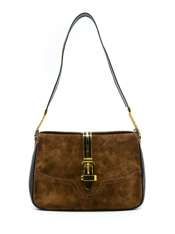 Enamel Buckled Suede Saddle Bag Accessory arcadeshops.com