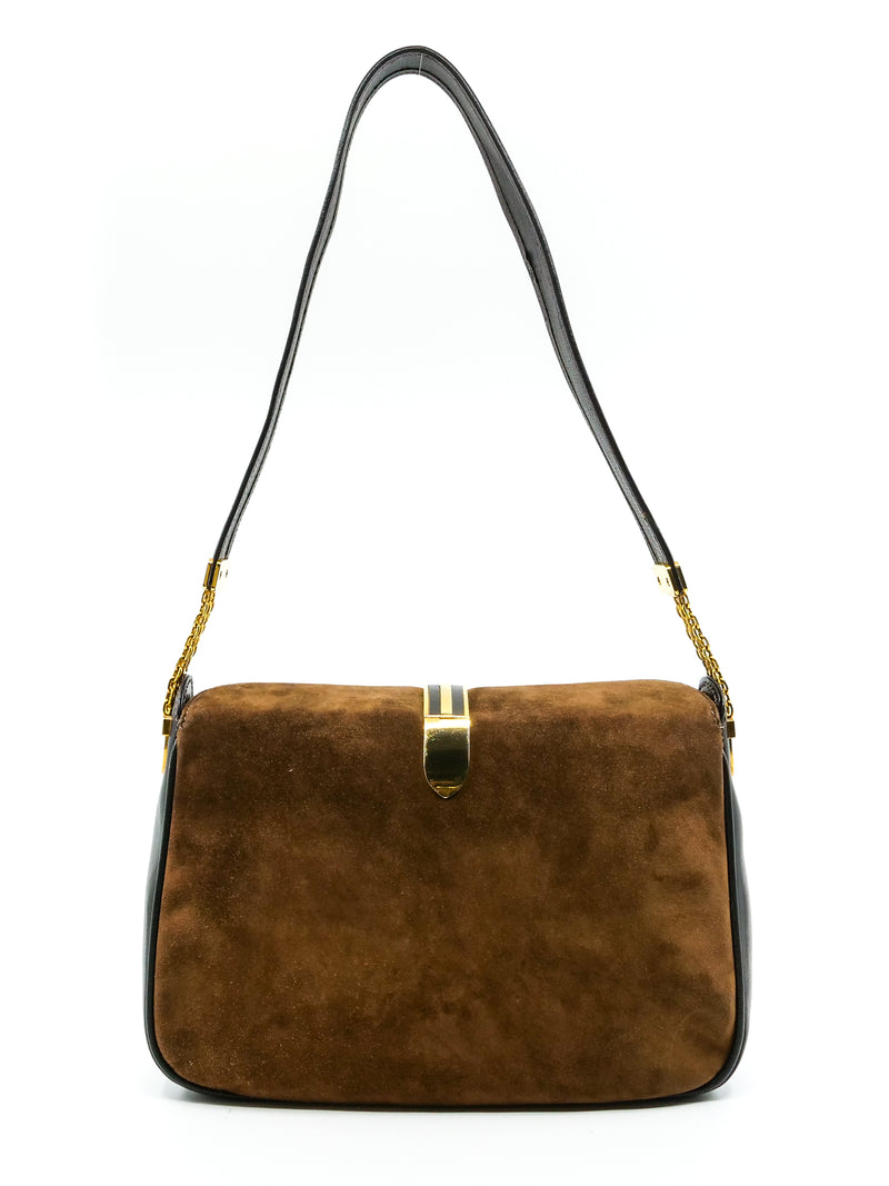 Enamel Buckled Suede Saddle Bag Accessory arcadeshops.com