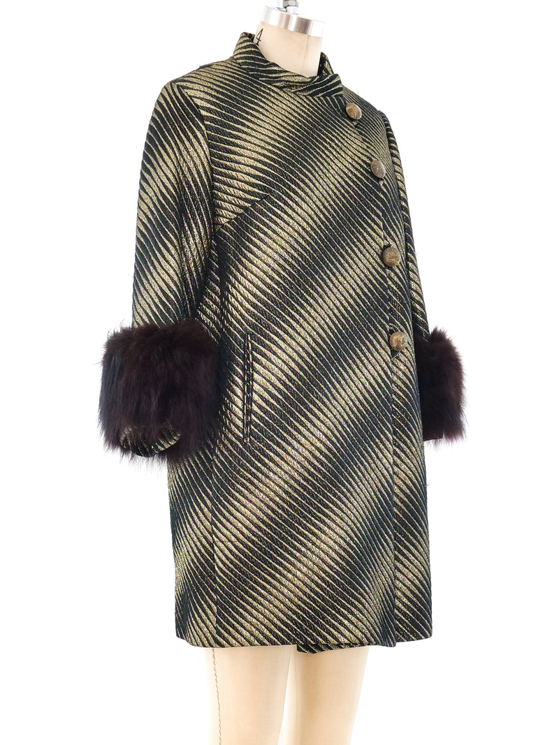 Fur Trimmed Brocade Coat Outerwear arcadeshops.com