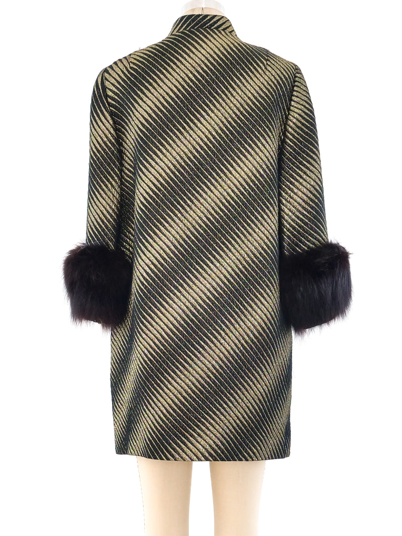 Fur Trimmed Brocade Coat Outerwear arcadeshops.com