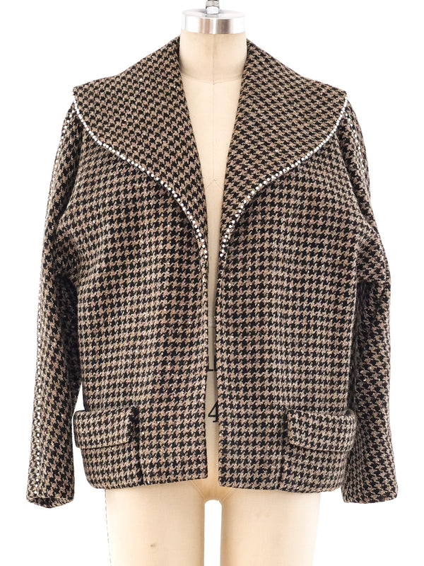 Pearl Bead Embellished Houndstooth Jacket Jacket arcadeshops.com