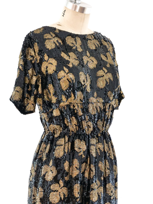 Galanos Metallic Floral Sequin Dress Dress arcadeshops.com