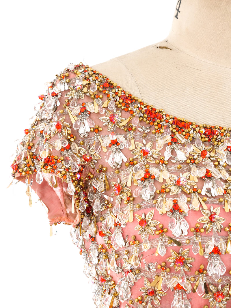 1960's Bead Embellished Satin Gown Dress arcadeshops.com