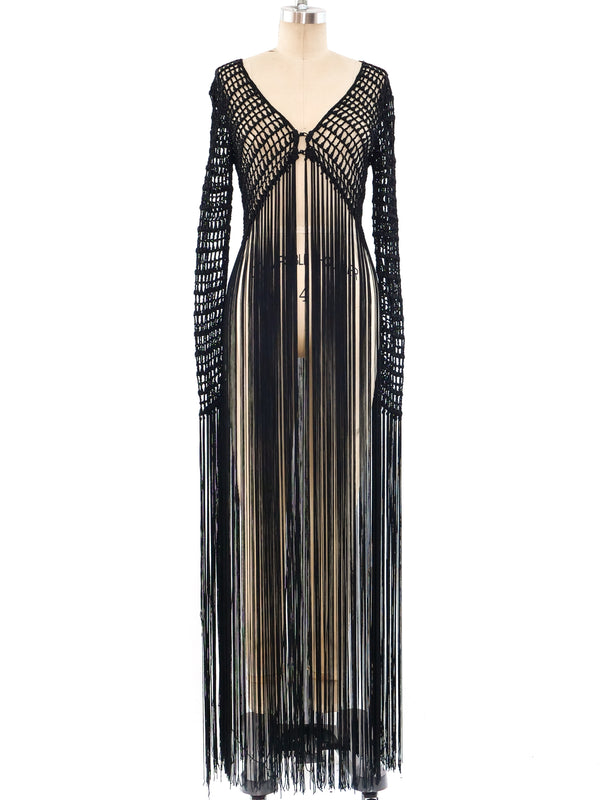Maxi Fringe Crochet Jacket Jacket arcadeshops.com
