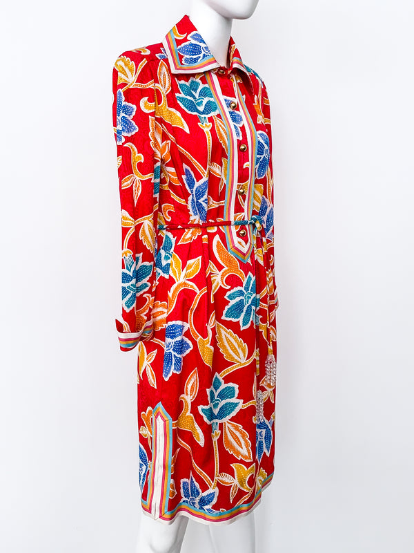 Adolfo Silk Floral Shirtdress Dress arcadeshops.com