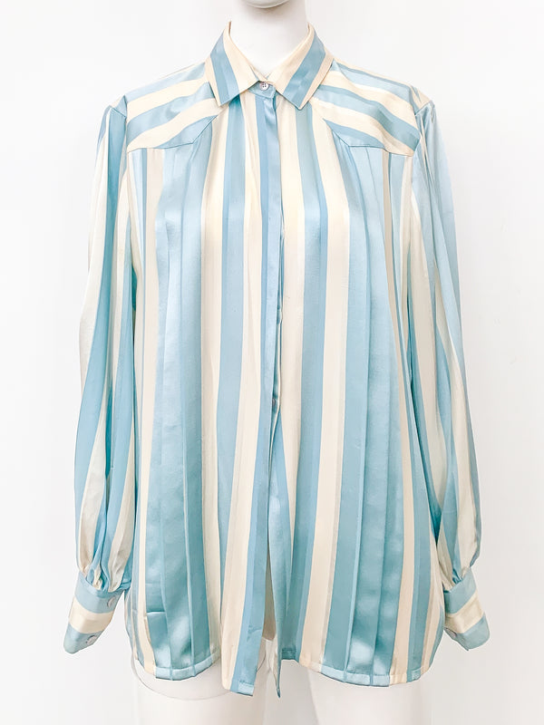 1980s Silk Striped Blouse Top arcadeshops.com