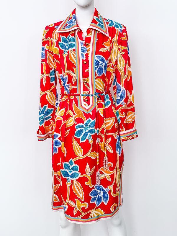 Adolfo Silk Floral Shirtdress Dress arcadeshops.com