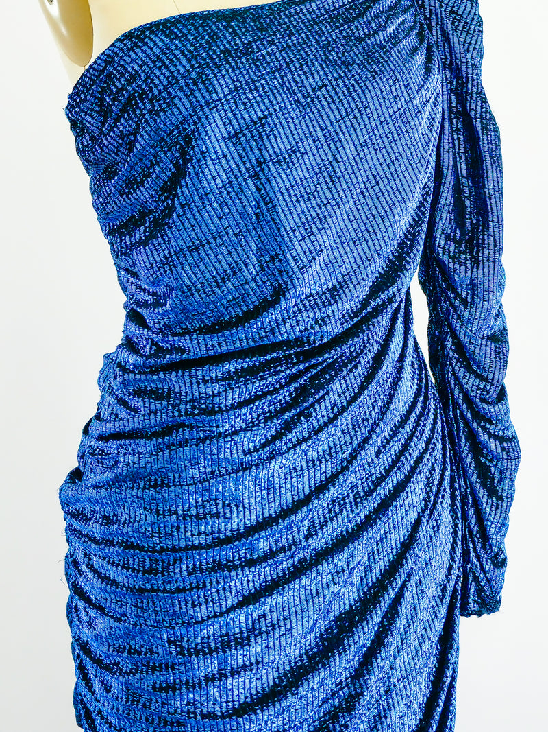 Metallic Blue Single Sleeved Dress Dress arcadeshops.com