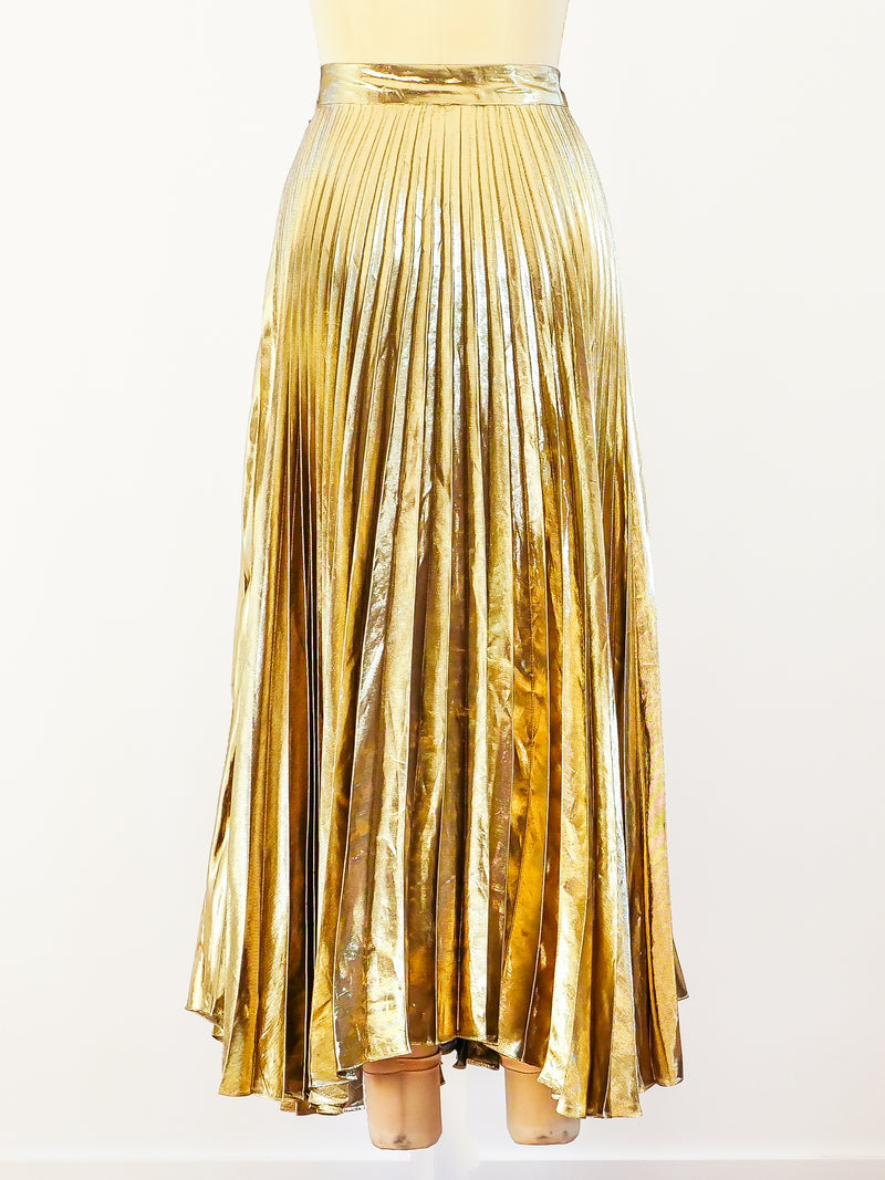 Gold Lurex Pleated Skirt Bottom arcadeshops.com
