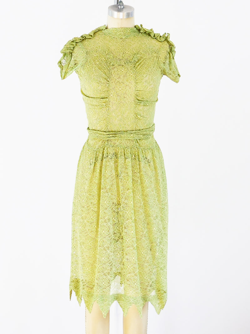 1930's Lime Green Lace Dress Dress arcadeshops.com