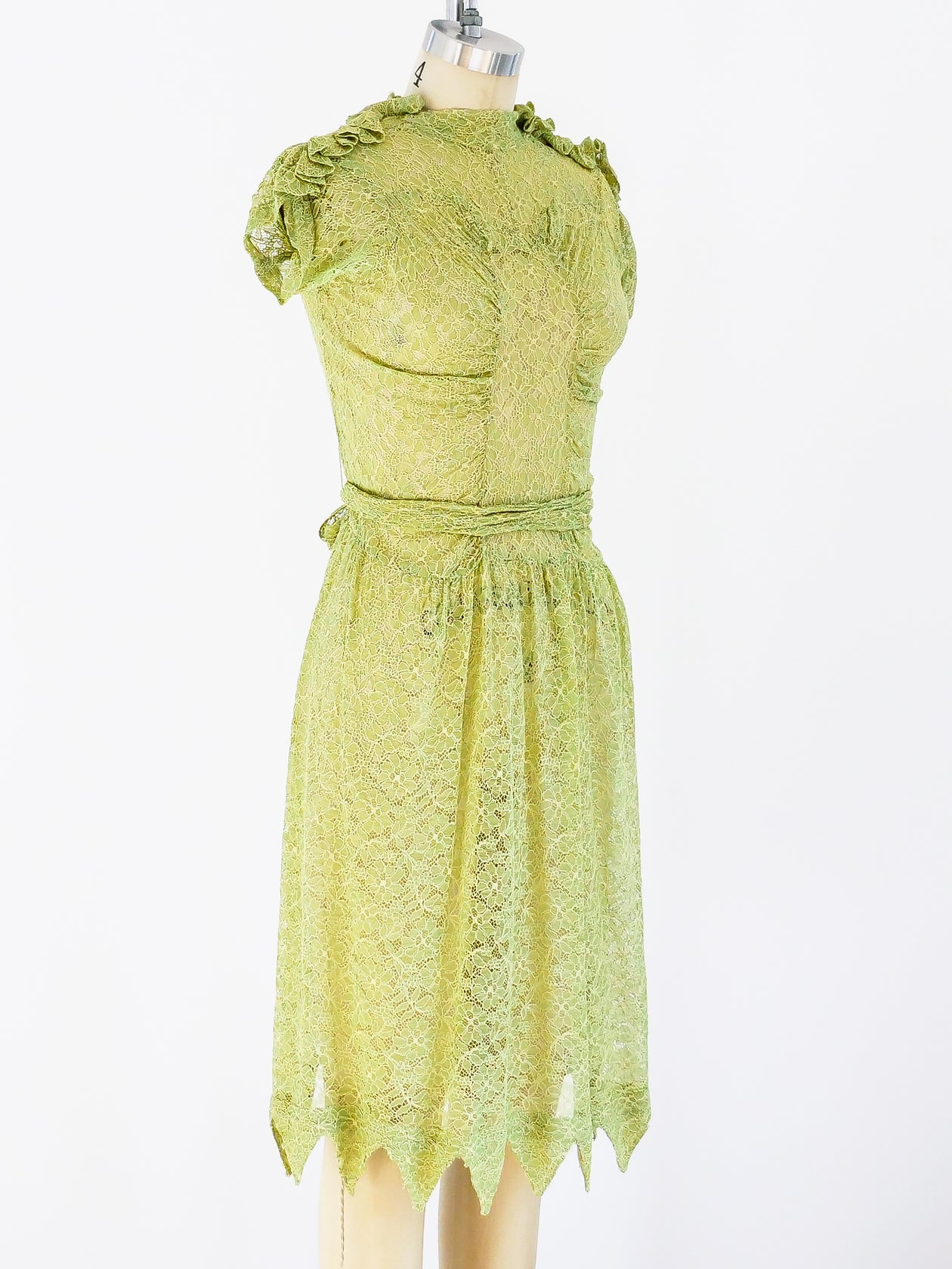 knee length dresses for ladies 1930's Lime Green Lace Dress