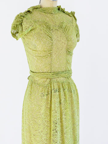 1930's Lime Green Lace Dress