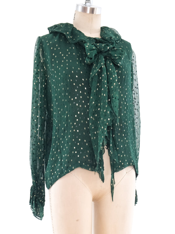 Yves Saint Laurent Emerald Silk Blouse Top arcadeshops.com