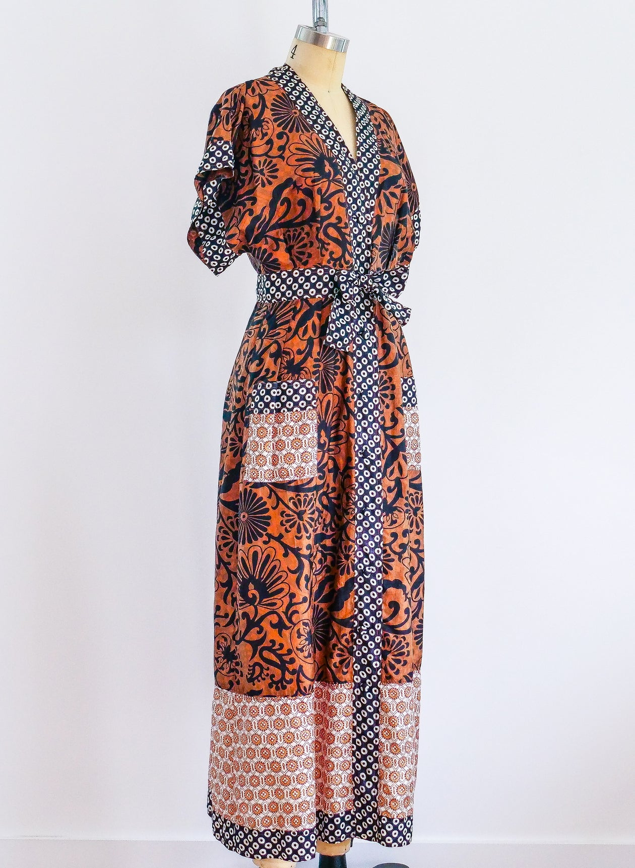 fitted lace wedding dress Jean Muir Indian Block Print Silk Dress