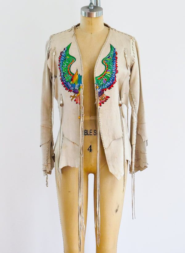 Hand Painted Deerskin Phoenix Fringe Jacket Top arcadeshops.com