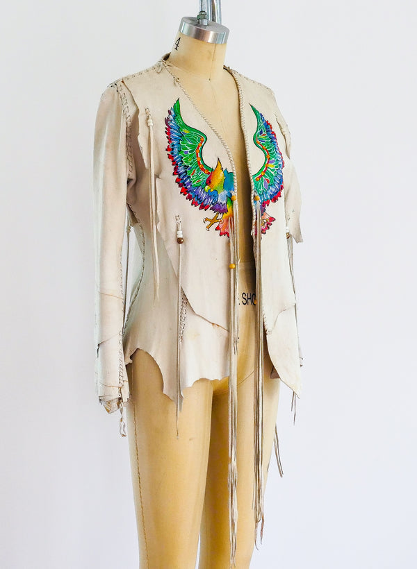 Hand Painted Deerskin Phoenix Fringe Jacket Top arcadeshops.com