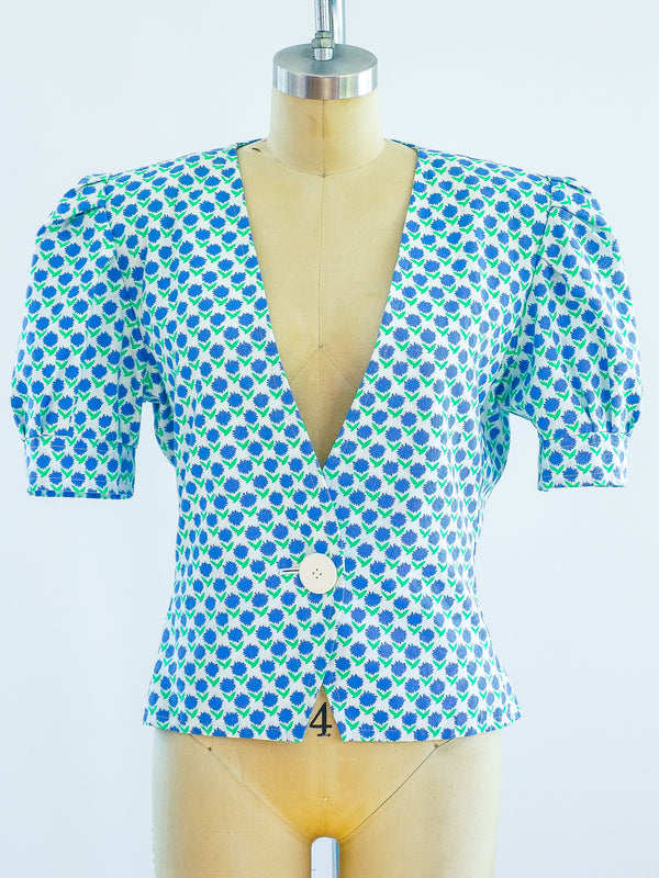 Yves Saint Laurent Floral Short Sleeve Jacket Top arcadeshops.com