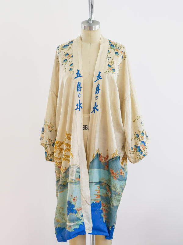1920's Tissue Silk Japanese Garden Print Robe Top arcadeshops.com