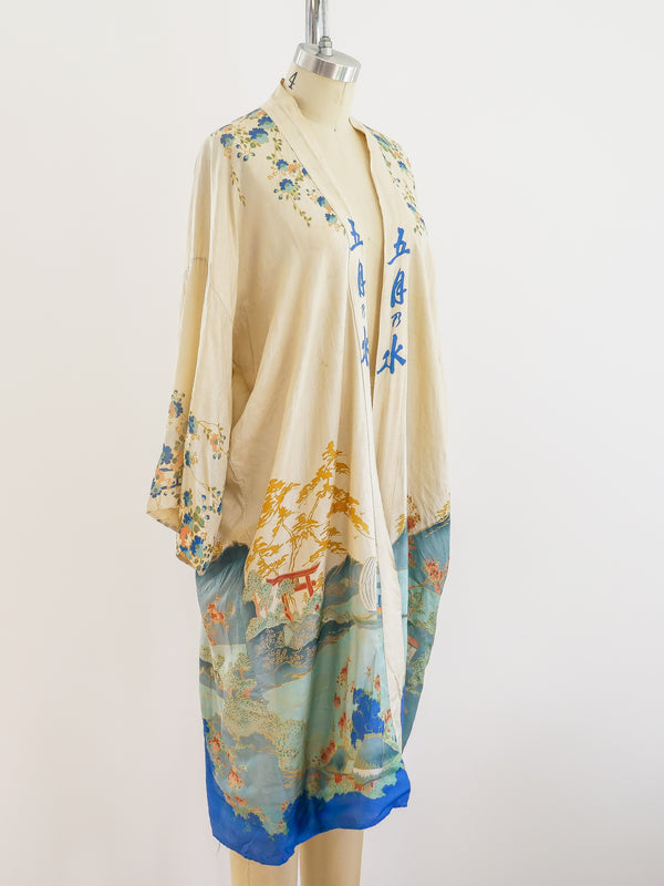 1920's Tissue Silk Japanese Garden Print Robe Top arcadeshops.com