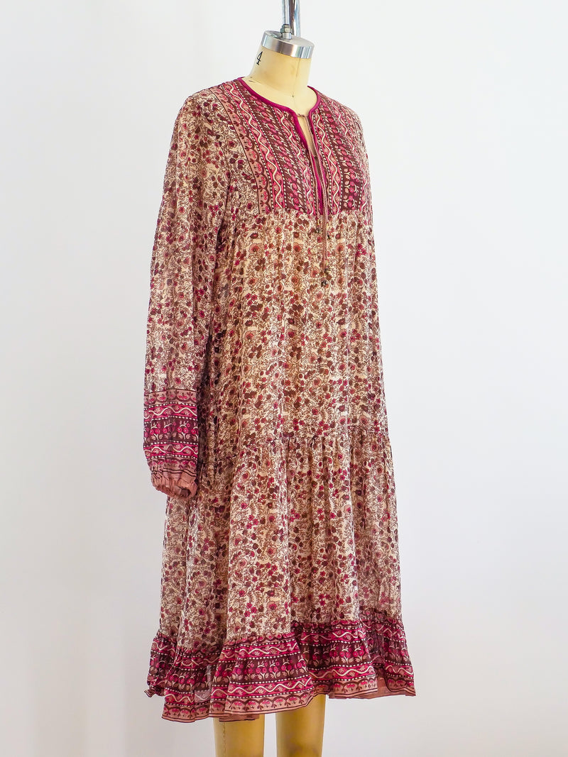1970's Block Print Cotton Gauze Indian Dress