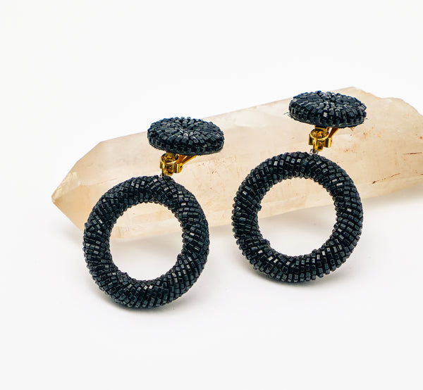 Black Beaded Hoop Earrings Jewelry arcadeshops.com