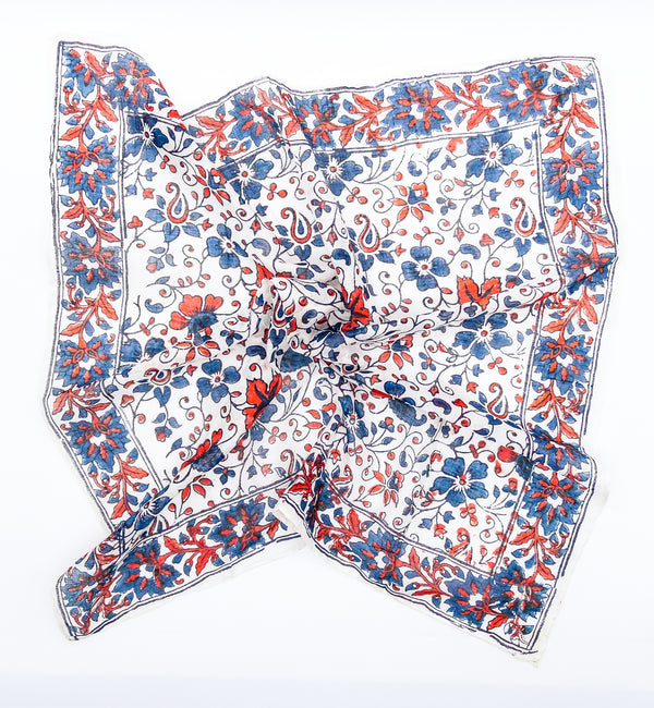 Indigo and Red Floral Block Print Indian Handkerchief Accessory arcadeshops.com