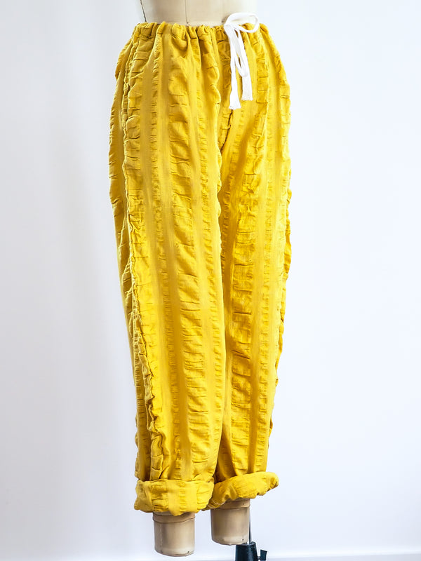 Mustard Cotton Gauze Drawstring Pants Bottom arcadeshops.com