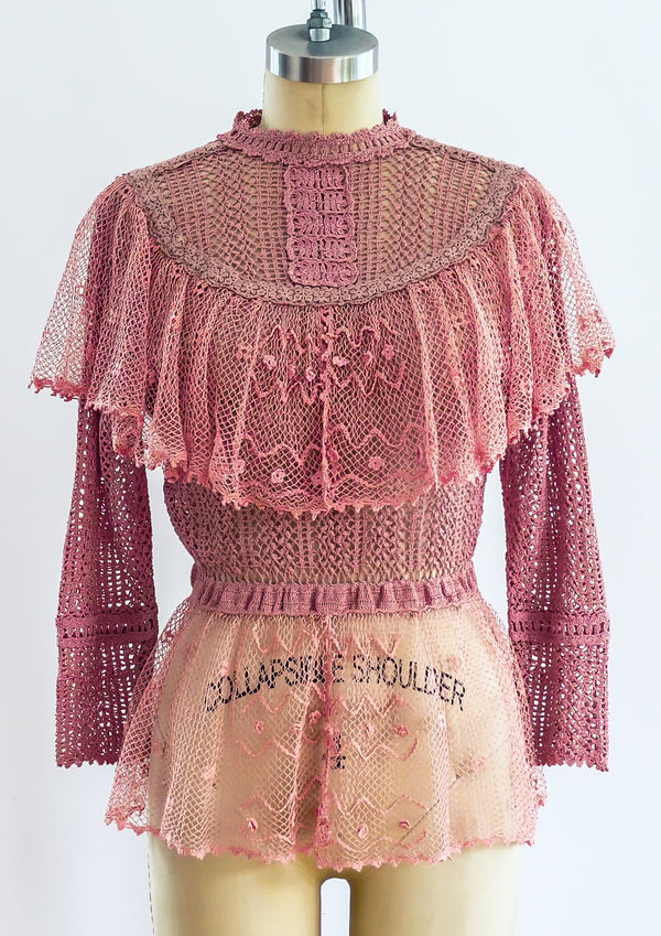 Pink Crochet Victorian Inspired Top Top arcadeshops.com