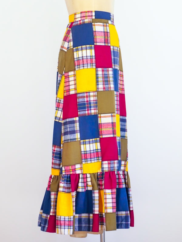 Madras Patchwork Ruffle Maxi Skirt Skirt arcadeshops.com