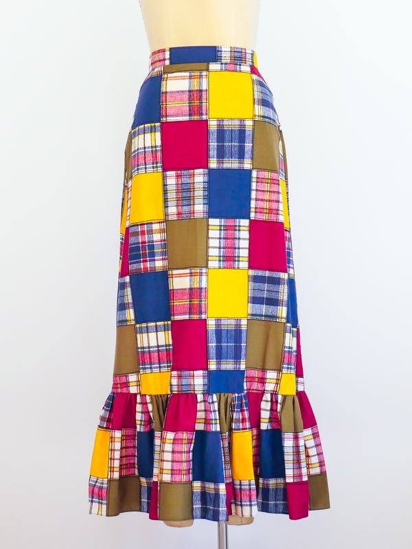 Madras Patchwork Ruffle Maxi Skirt Skirt arcadeshops.com