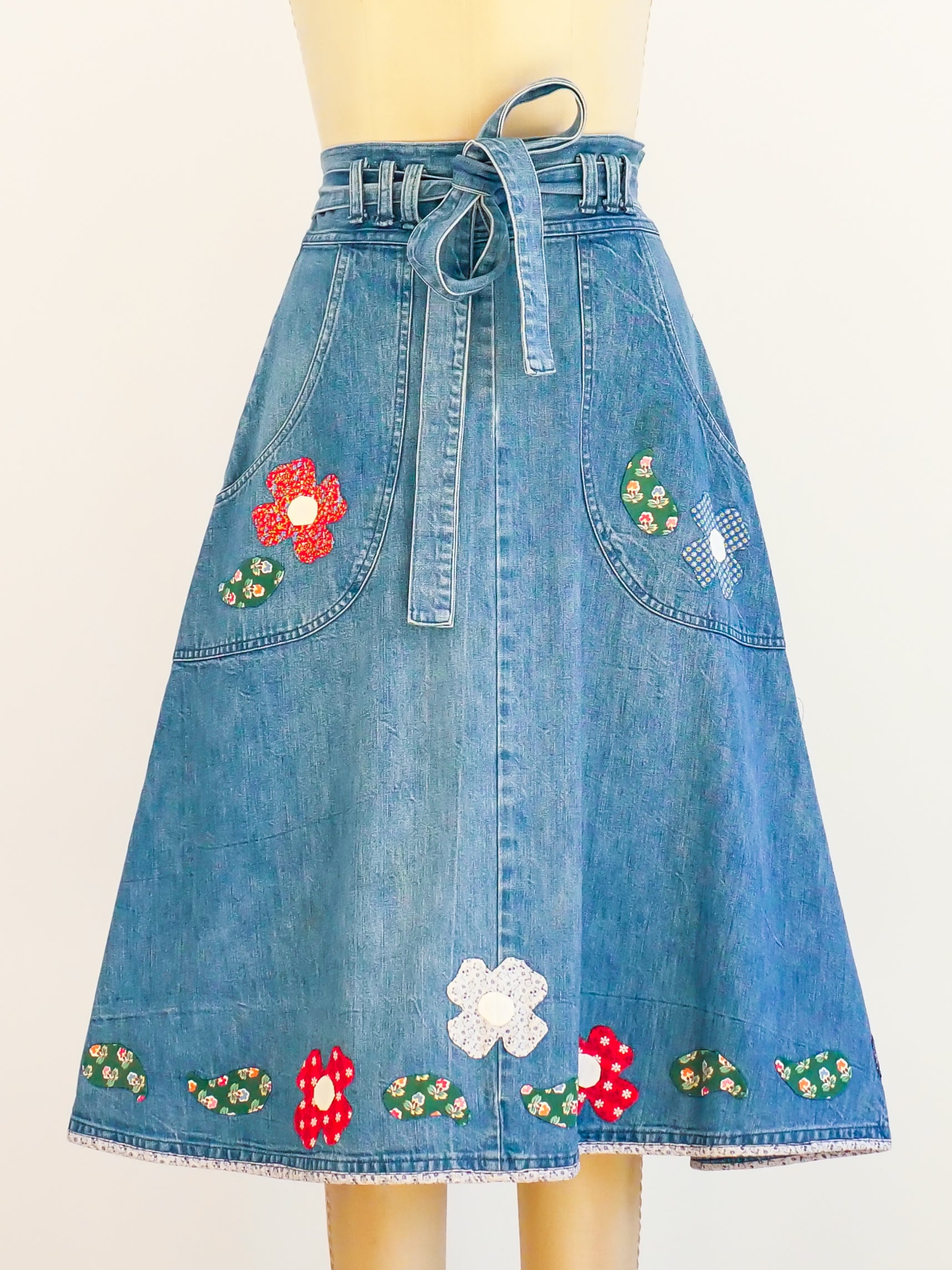 Floral denim 2025 wrap skirt