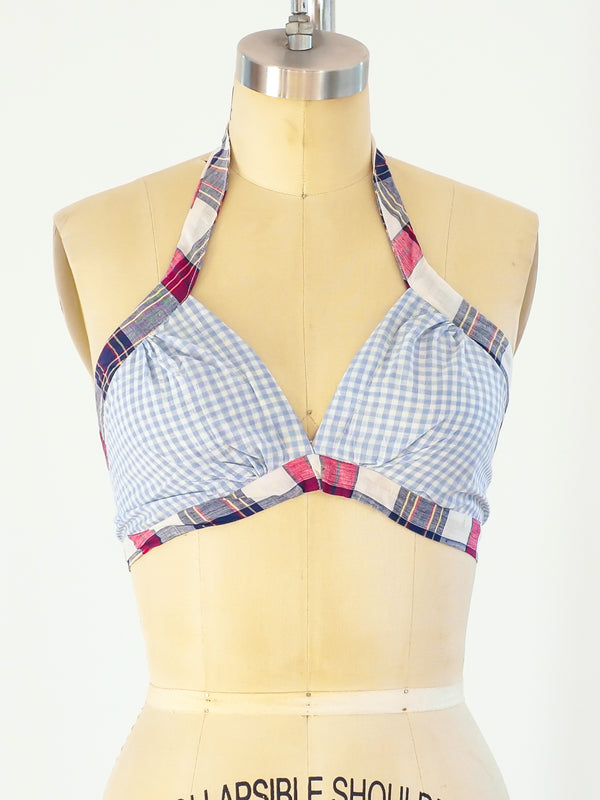 Gingham Cotton Halter Top arcadeshops.com