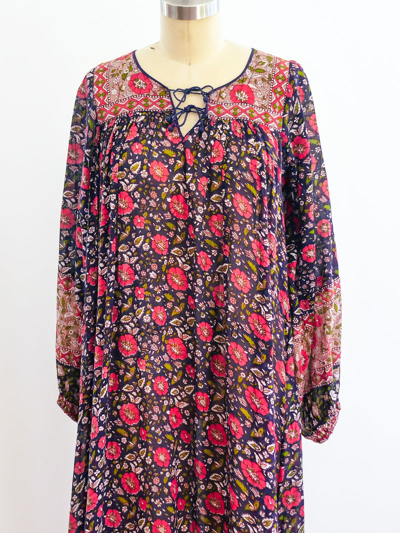 1970's Floral Cotton Gauze Indian Dress Dress arcadeshops.com